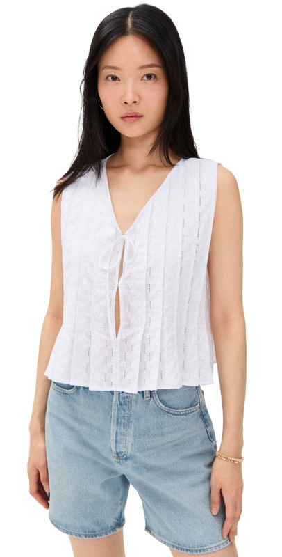 LNA Kala Eyelet Top White