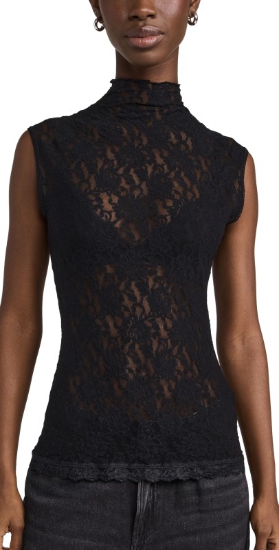 Hanky Panky Signature Lace Mockneck Sleeveless Top Black