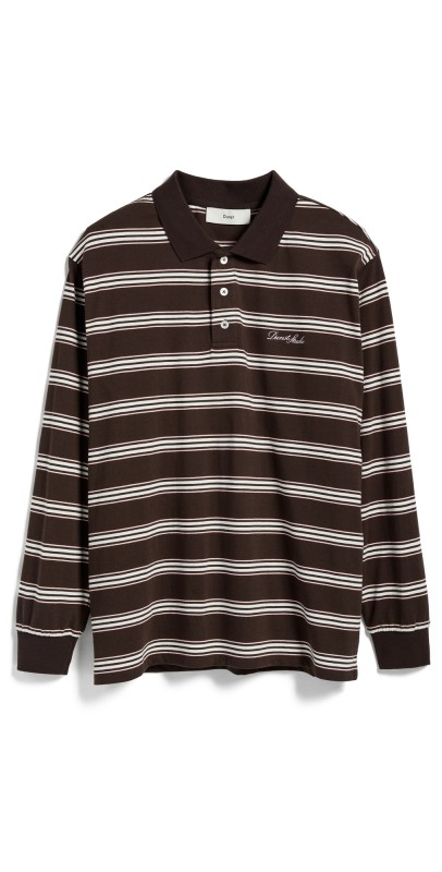 DUNST Unisex Multi Stripe Collared T-Shirt Brown Stripe