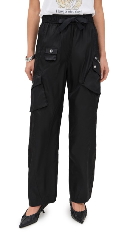 GANNI Duchesse Nylon Oversized Elasticated Pants Black