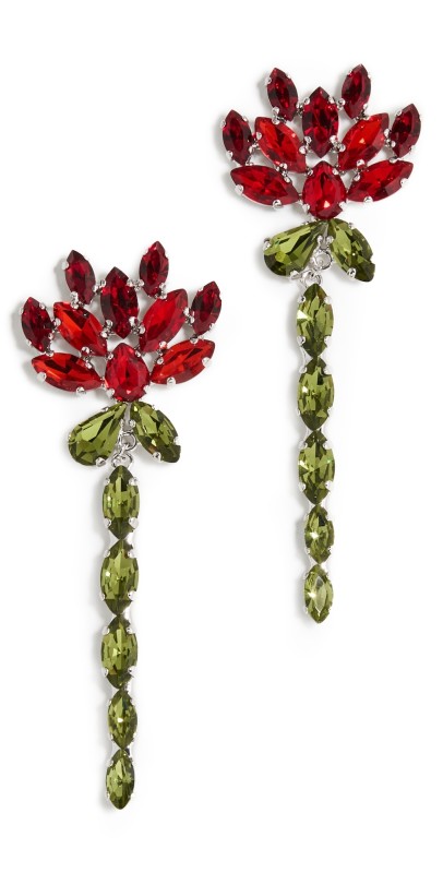 Simone Rocha Crystal Carnation Drip Earrings Red Mult