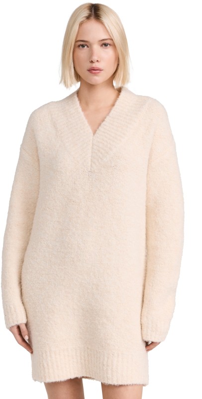 English Factory V Neck Knit Dress Cream