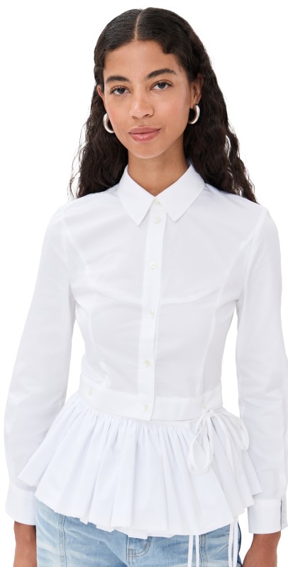 ROKH Buttoned Peplum Shirt Silver White