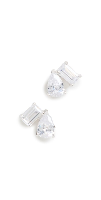 By Adina Eden Cubic Zirconia Teardrop Baguette Stud Earrings Silver