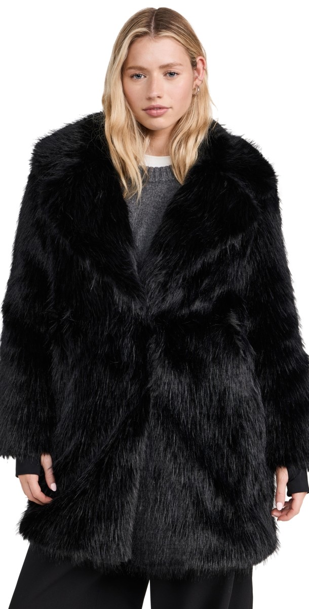 SAM. Faux Fur Mid Coat Black