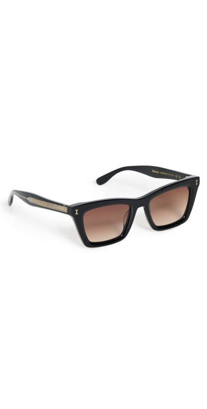 Illesteva Portugal Sunglasses Black/Gold w/ Brown Flat Grad