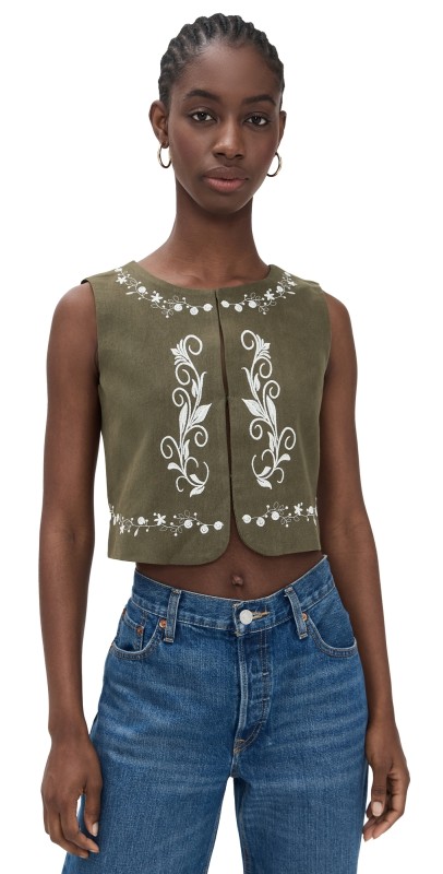 Line & Dot Brea Embroidered Top Olive