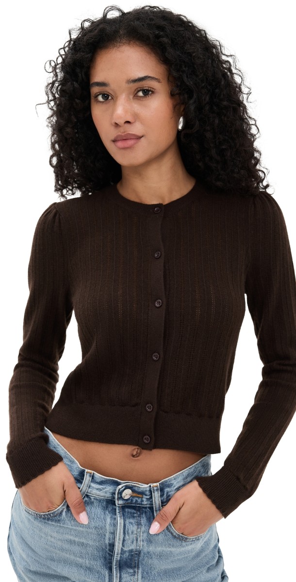 FRAME The Ladder Pointelle Cashmere Cardigan Coffee