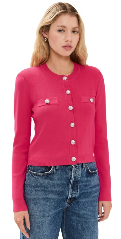 L'AGENCE Toulouse Crop Crew Neck Cardigan Ruby/Nickel