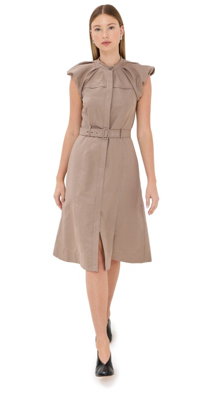 3.1 Phillip Lim Puff Sleeve Belted Shirt Dress Stone Grey