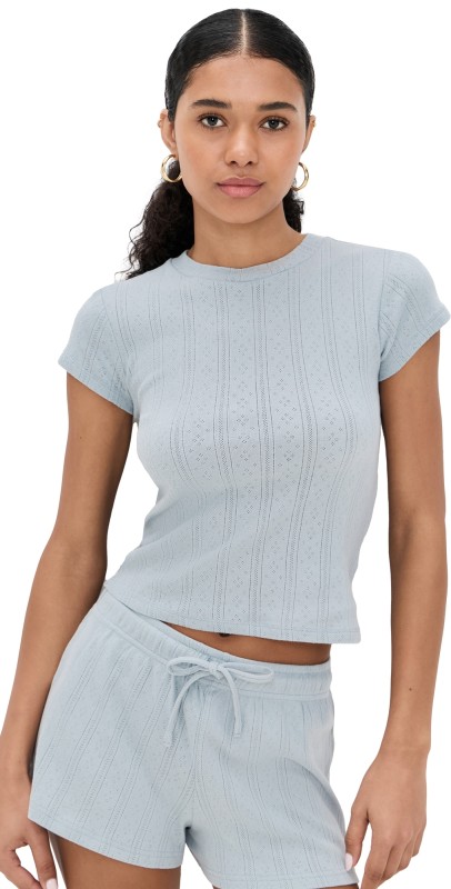 perfectwhitetee Katy Pointelle Baby Tee Sky Blue