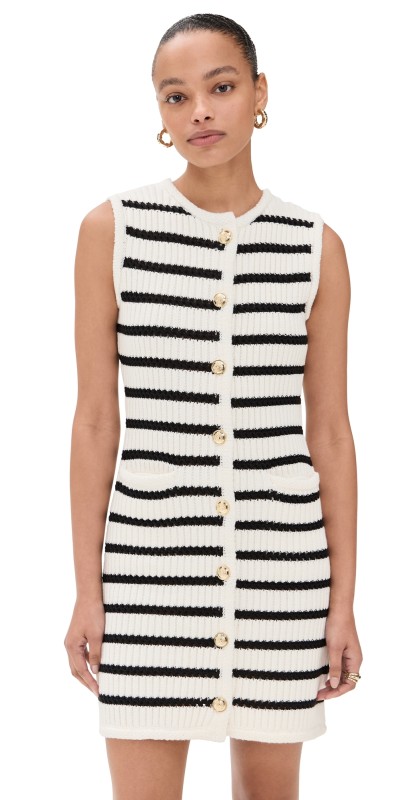 English Factory Striped Knit Vest Dress Off White/Black