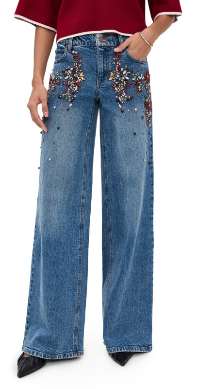 alice + olivia Amazing Baggy Jeans With Embellishments Brooklyn Blue