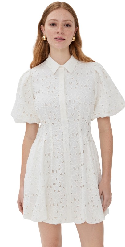 SIMKHAI Cleo Balloon Pintuck Mini Dress White