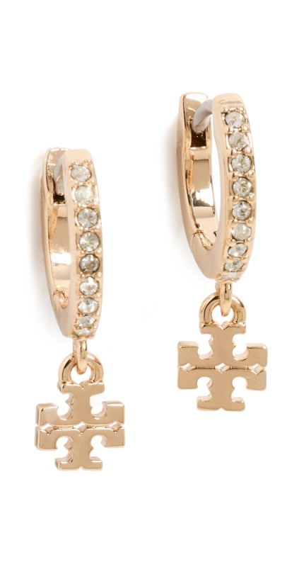 Tory Burch Eleanor Pave Huggie Earrings Tory Gold/Crystal