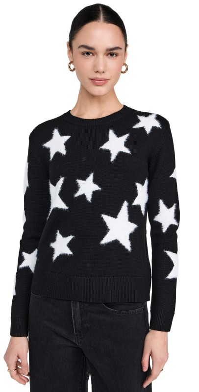 alice + olivia Andora Fuzzy Star Pullover Black/Soft White