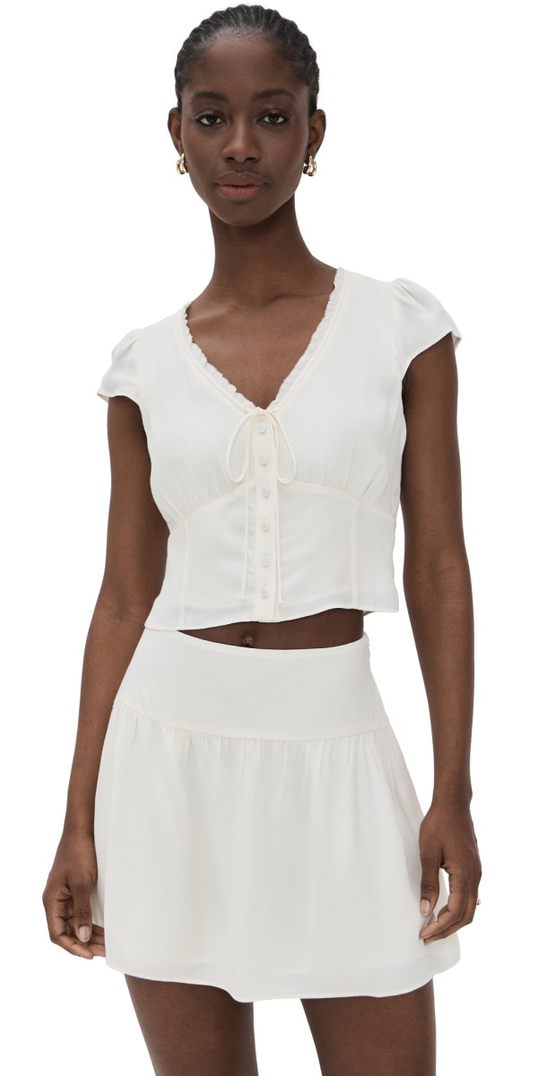 Reformation Dorothea Two Piece Crepe Set Ivory