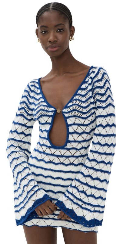 Bananhot Mini Rey Dress Knitted Blue Stripes