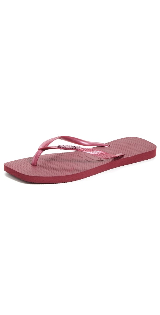 Havaianas Slim Square Logo Metallic Flip Flops Amaranth