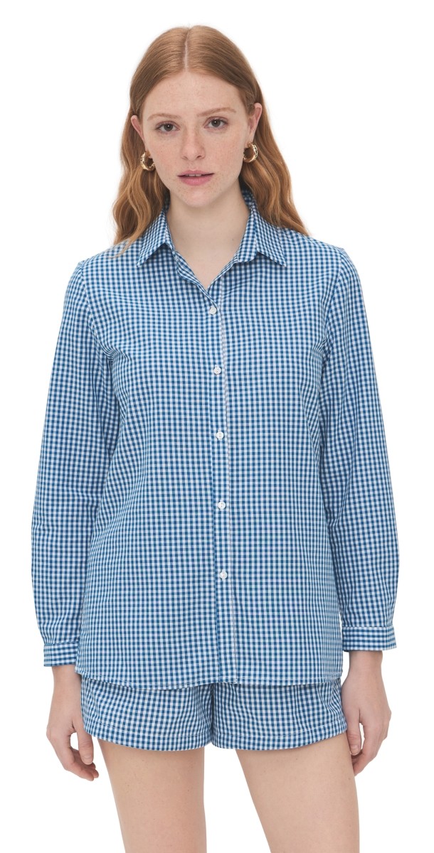 Playa Lucila Button Down Top Blue Gingham