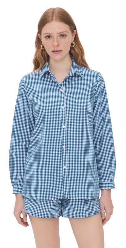 Playa Lucila Button Down Top Blue Gingham