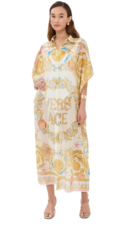Versace Underwater Barocco Print Swim Cover Up Dress Eggshell/Multicolor