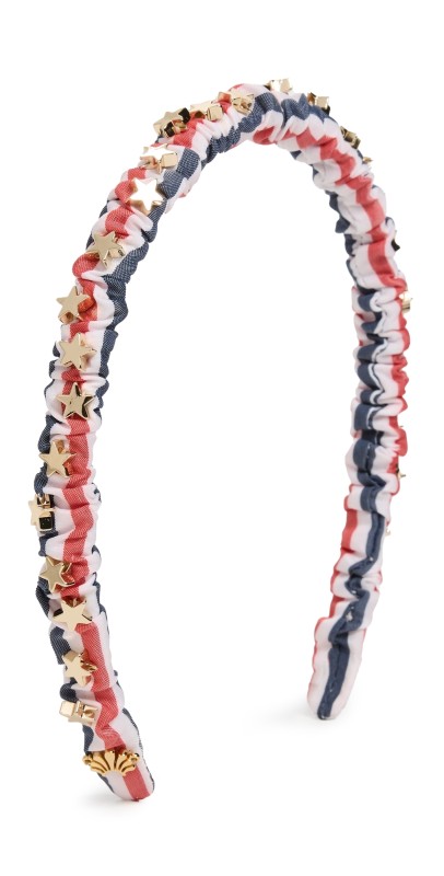Lele Sadoughi Jessie Striped Cotton Embellished Headband Patriotic Strip
