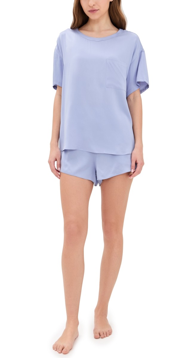 Lunya Washable Silk Tee Shorts Set Periwinkle Eve