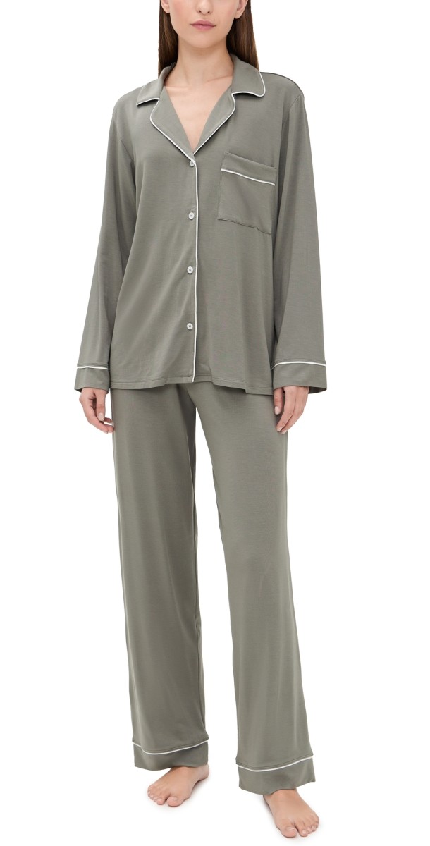 Eberjey Gisele Long Pj Set Smokey Olive/Ivory