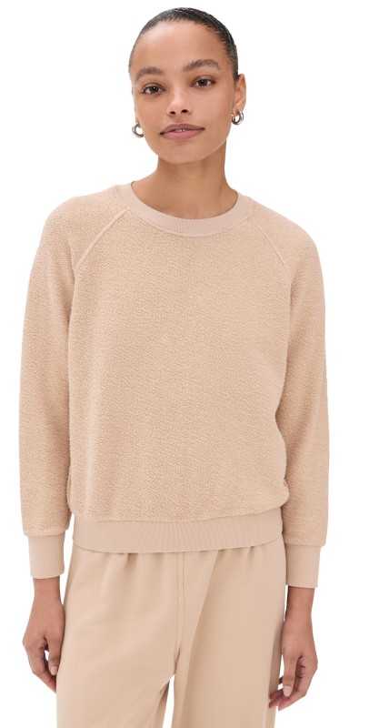 perfectwhitetee Inside Out Fleece Long Sleeve Shrunken Crewneck Sweatshirt Sand Dune