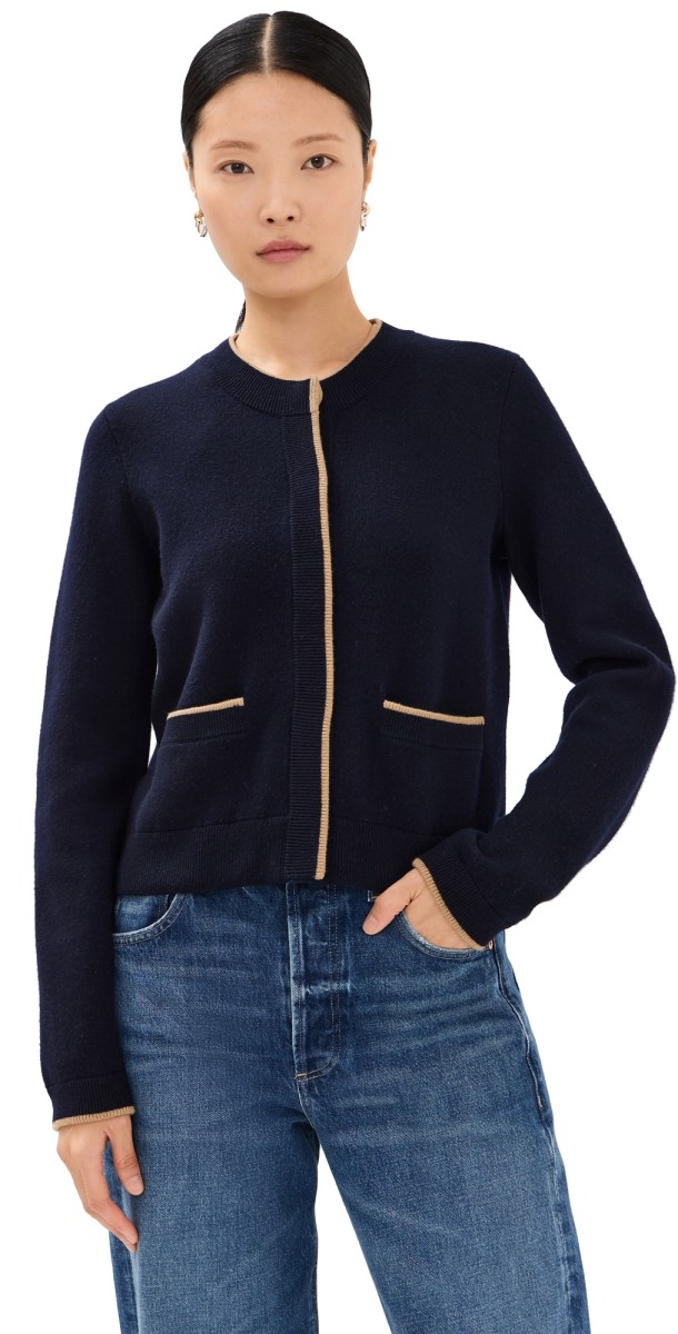 Vince Contrast Tipped Snap Cardigan Coastal/Sable