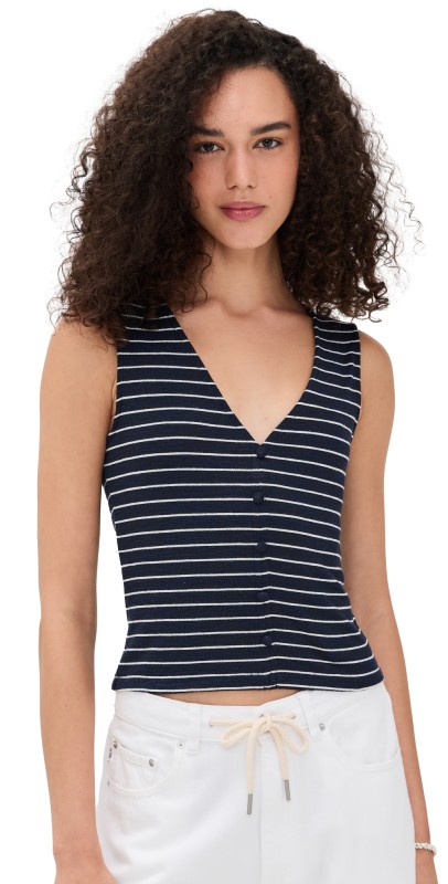 rag & bone The Knit Stripe Button Up Tank Navy Multi
