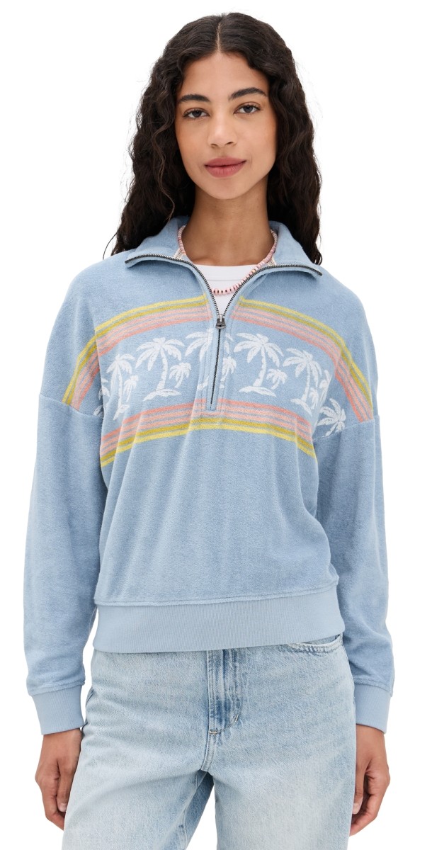 Faherty Cabana Towel Terry Quarter Zip Palm Rainbow Beach