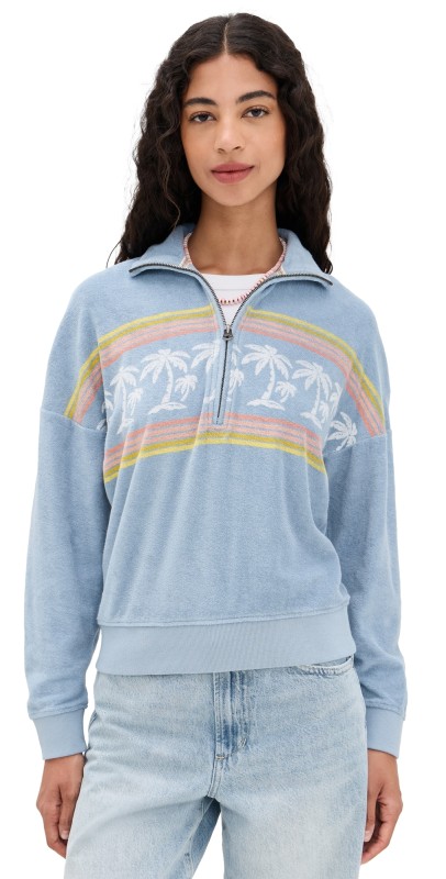 Faherty Cabana Towel Terry Quarter Zip Palm Rainbow Beach