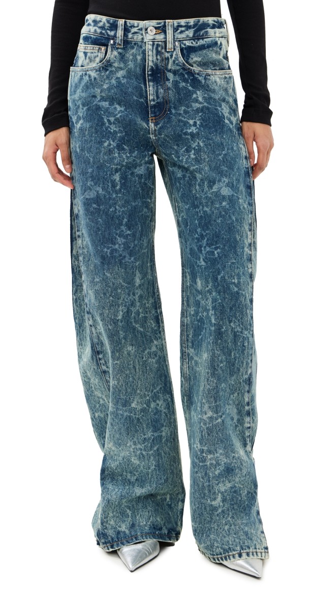 rabanne Wide Leg Jeans In Washed Denim Acid Water Green