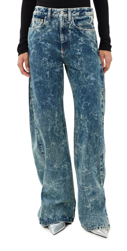 rabanne Wide Leg Jeans In Washed Denim Acid Water Green