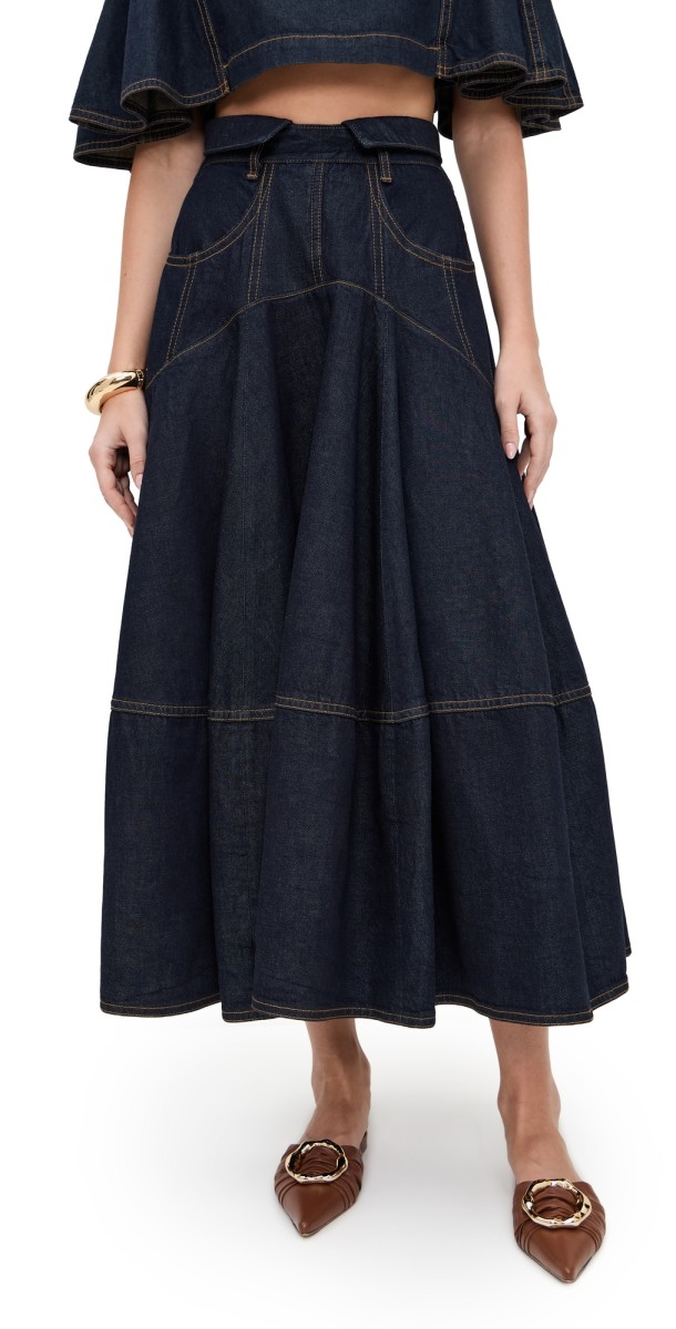 Zimmermann Hypnotic Denim Midi Skirt Night Sky