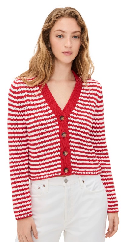La Ligne Fine Stripe Mini Marina Cardigan Red/Cream