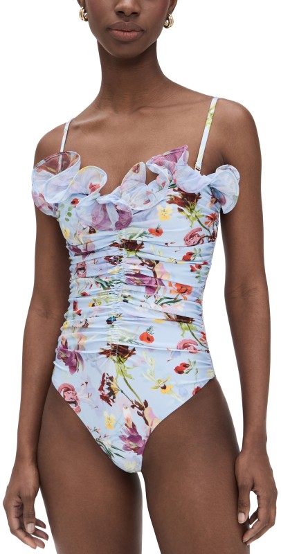 PatBO Lily Flower Flutter Swimsuit Blue