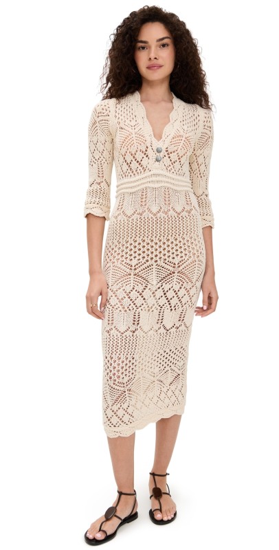 L'AGENCE Dovie Mixed Pointelle Dress Ivory/Turquoise