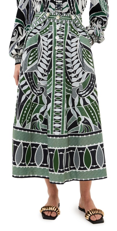 FARM Rio Lace Nature Flared Maxi Skirt Lace Nature Black