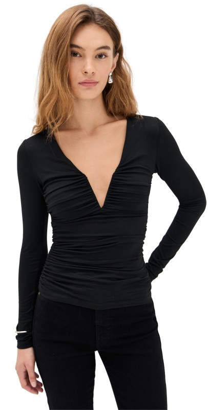 Susana Monaco V Neck Long Sleeve Top Black