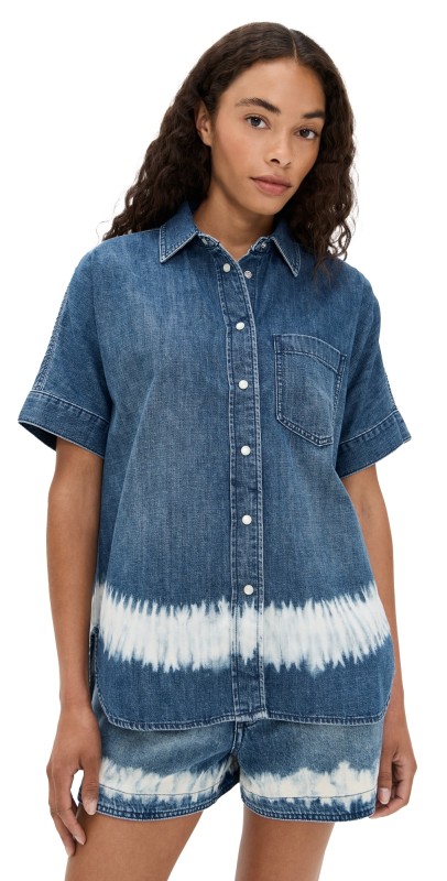 Madewell Shibori Denim Short Sleeve Shirt Shibori Wash