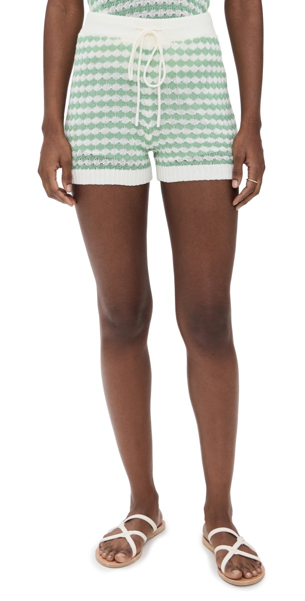 Zimmermann Everley Scallop Knit Shorts Green/Cream