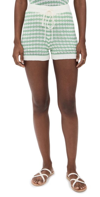 Zimmermann Everley Scallop Knit Shorts Green/Cream