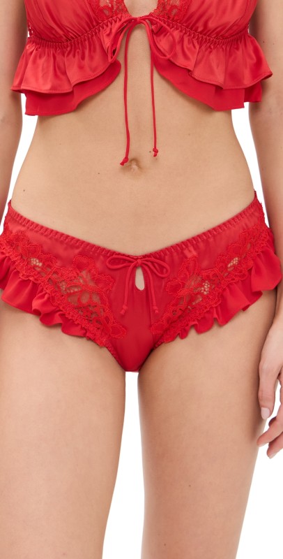 For Love & Lemons Butterfly Lace Ruffle Cheeky Panties Red