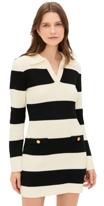 endless rose Striped Knit Mini Dress Ivory/Black