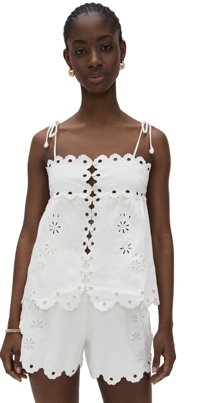 FARM Rio Flowers Richelieu Sleeveless Blouse Off-White