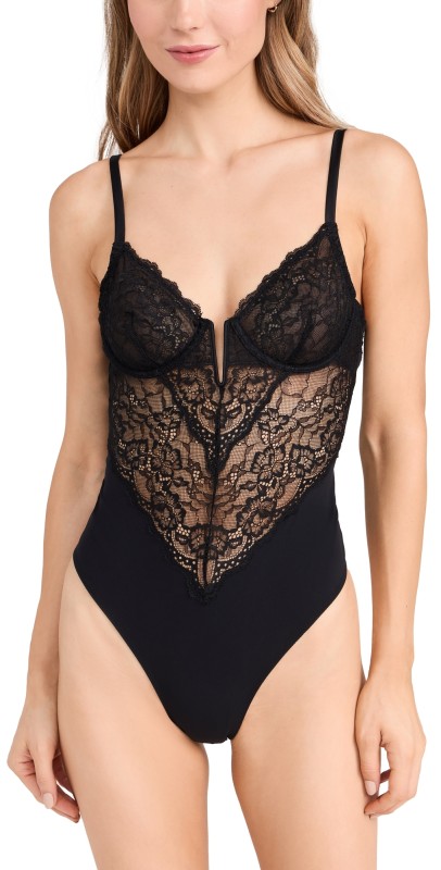Fleur du Mal Naomi Lace Bodysuit Black