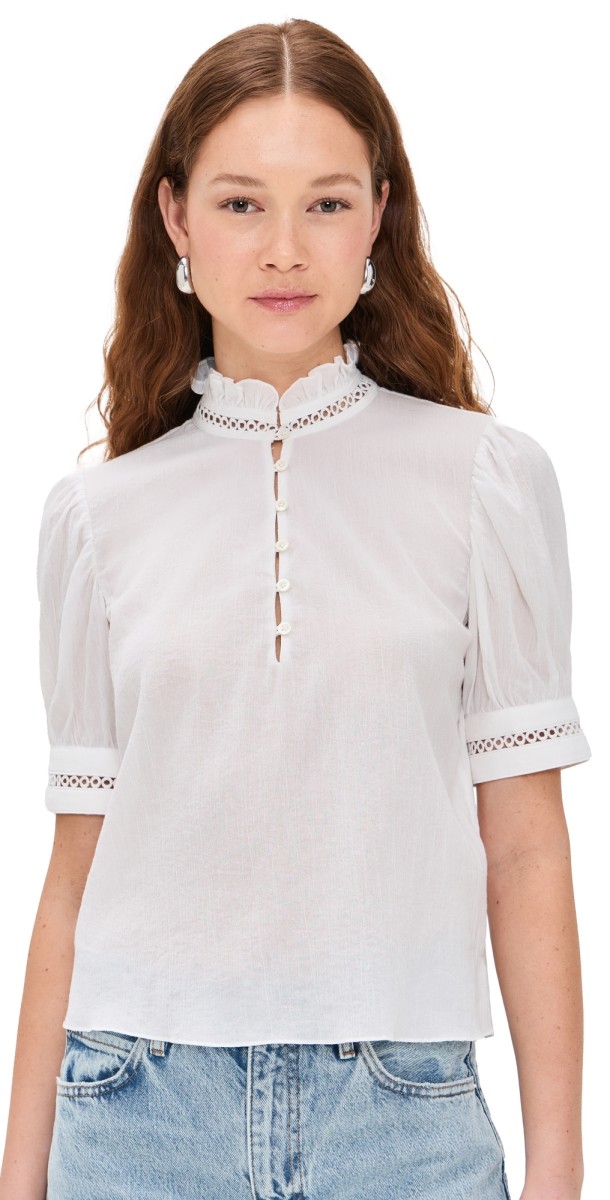 FRAME The Ruffle Collar Top White